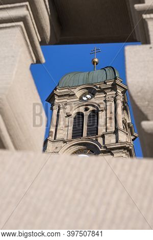Einsiedeln, Switzerland - November 25, 2020: A Bell Tower Of A Benedictine Abbey In Einsiedeln