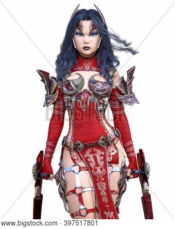Warrior Amazon Woman Metal Blade.long Dark Hair.elven Warrior.comic Hero.muscular Athletic Body.girl