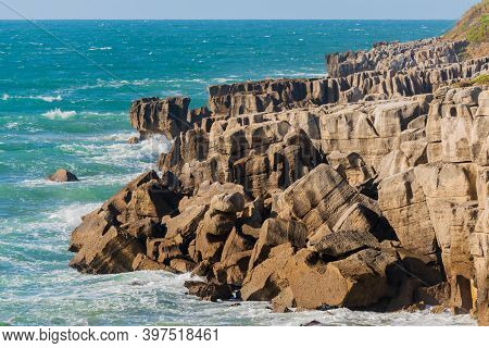 Peniche Sea Cliffs With Atlantic Ocean In Portugal