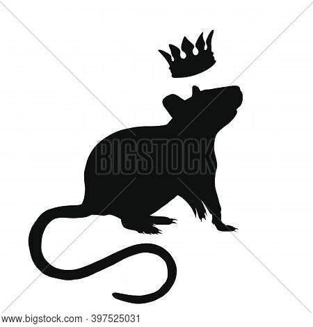 Icon Of Rat Silhouette With Corona. Black Illustration Of Rodent