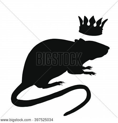 Icon Of Rat Silhouette With Corona. Black Illustration Of Rodent