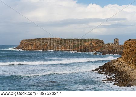 Sea Cliffs In Papoa Cabo Carvoeiro Cape In Peniche, Portugal