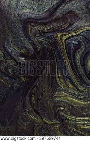 Dark Green And Blue Shimmer Abstract Background. Make Up Concept.beautiful Stains Of Liquid Nail Laq