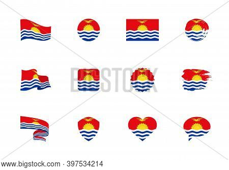 Kiribati Flag - Flat Collection. Flags Of Different Shaped Twelve Flat Icons.
