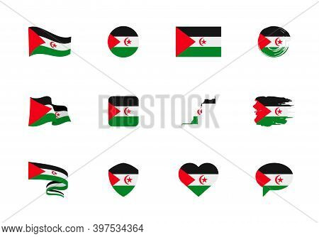 Western Sahara Flag - Flat Collection. Flags Of Different Shaped Twelve Flat Icons.