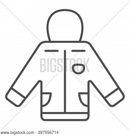 Insulated Jacket With A Hood Thin Line Icon, World Snowboard Day Concept, Ski Suit Sign On White Bac