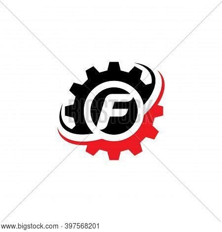 Letter F Gear Logo Design Template Machinery, Technology