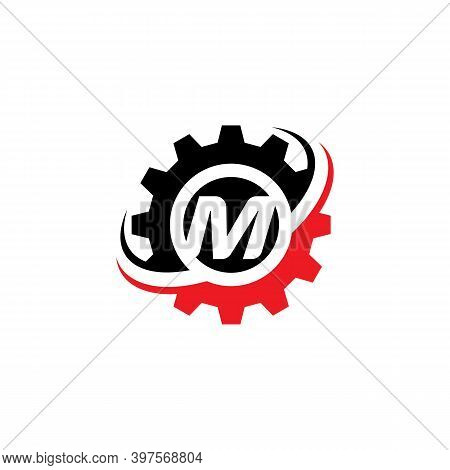 Letter M Gear Logo Design Template Machinery, Technology
