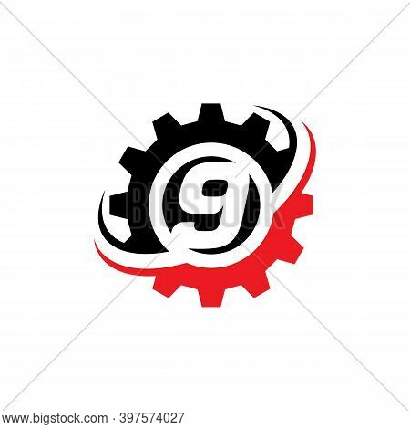 Number 9 Gear Logo Design Template  Machine, Machinery,