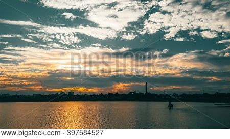 Beautiful Sunset View Titas River At Bangladesh