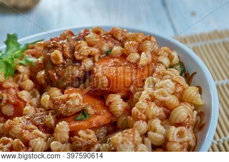 Giouvetsi  - Greek Dish Made With Chicken, Lamb Or Beef And Pasta