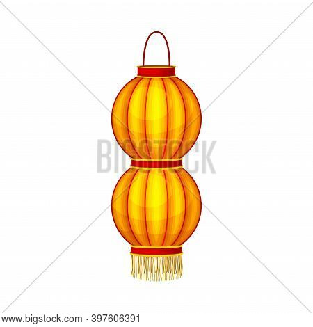 Yellow Chinese Lantern Made Of Paper Or Silk With Candle Inside Vector Illustration