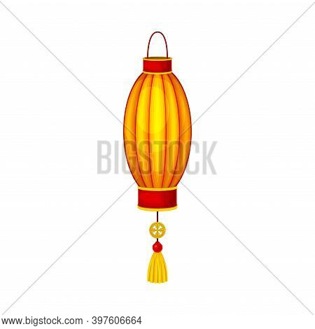 Yellow Chinese Lantern Made Of Paper Or Silk With Candle Inside Vector Illustration