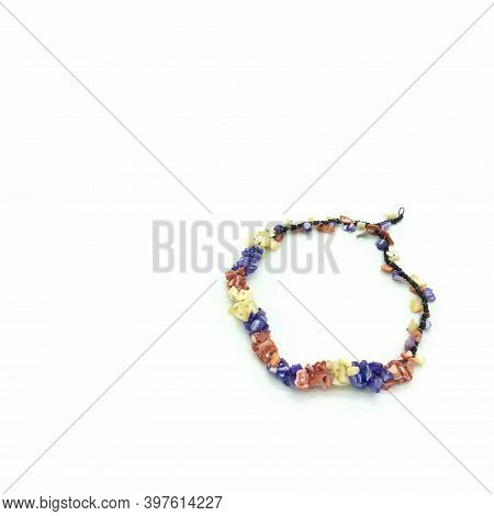 Women's Bijouterie. Multi-colored Necklace. Beads Of Pink, Purple, White Flowers Are In The Shape Of