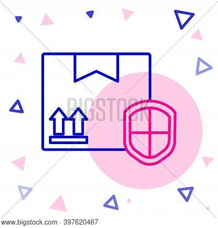 Line Delivery Pack Security With Shield Icon Isolated On White Background. Delivery Insurance. Insur