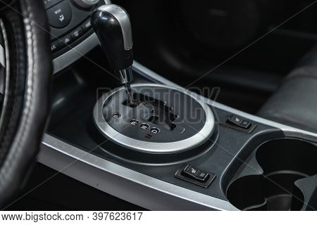 Novosibirsk, Russia - November 26, 2020: Mazda Cx7, Car Detailing. Automatic Transmission Lever Shif