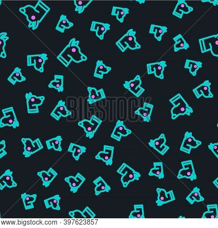 Line Dog Head Icon Isolated Seamless Pattern On Black Background. Vector
