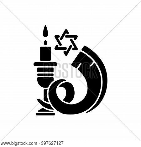 Shofar Black Glyph Icon. Ancient Musical Horn. Shophar. Ram Horn. Jewish Public And Religious Occasi