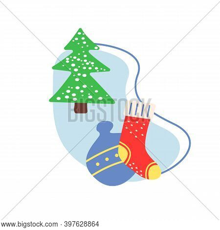 Winter Season Flat Vector Concept Illustration With Abstract Shapes. Christmas Tree. Festive Holiday