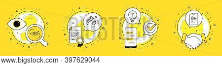 360 Degree, Scissors And Swipe Up Line Icons Set. Licence, Cell Phone And Deal Vector Icons. Checkli