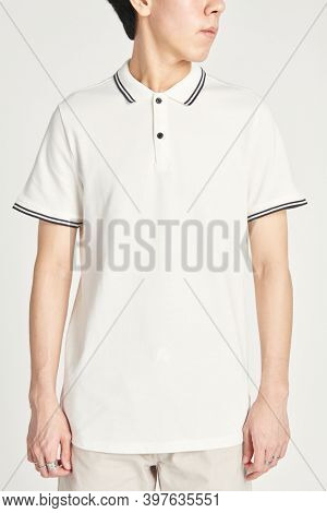 Asian man in a white collared shirt mockup