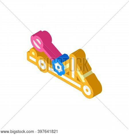Catapult Antique Gun Isometric Icon Vector Illustration