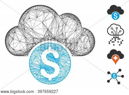 Vector Net Cloud Banking. Geometric Hatched Frame 2d Net Generated With Cloud Banking Icon, Designed