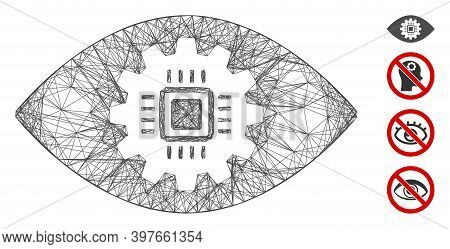 Vector Wire Frame Cyborg Eye Lens. Geometric Wire Frame 2d Net Made From Cyborg Eye Lens Icon, Desig