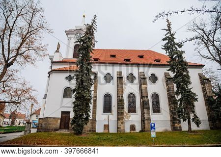 Baroque Saint Gothard Church In Old Historic Center Of Cesky Brod, Central Bohemia, Czech Republic, 