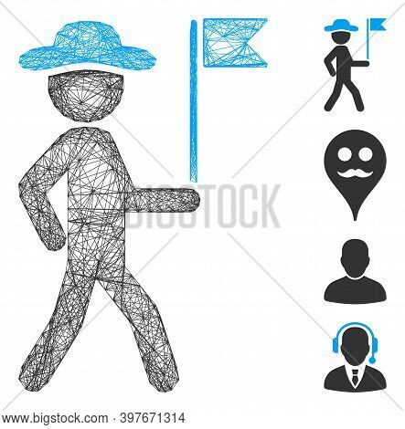 Vector Wire Frame Gentleman Flag Guide. Geometric Wire Carcass Flat Net Made From Gentleman Flag Gui