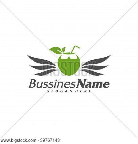 Wing Coconut Logo Vector Template, Creative Coconut Logo Design Concepts, Icon Symbol, Illustration