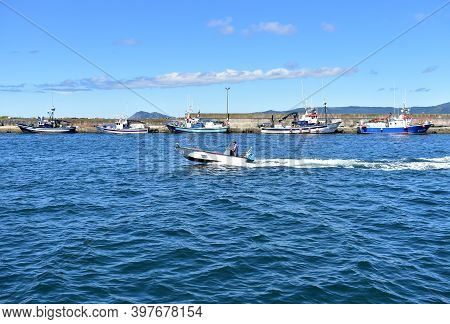 Portosin, Spain. June 30, 2020. Harbor And Galician Fishing Vessels At Famous Rias Baixas In Galicia