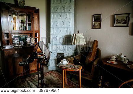 Radun Castle Interior, Neo-classical Chateau, Music Room, Music Stand And Violin, Carved Wooden Furn