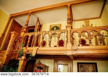 Radun Castle Interior, Neo-classical Chateau, Yellow Library, Baroque And Rococo Carved Wooden Furni