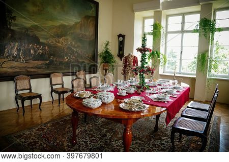 Radun Castle Interior, Neo-classical Chateau, Dining Room, Baroque And Rococo Carved White Furniture