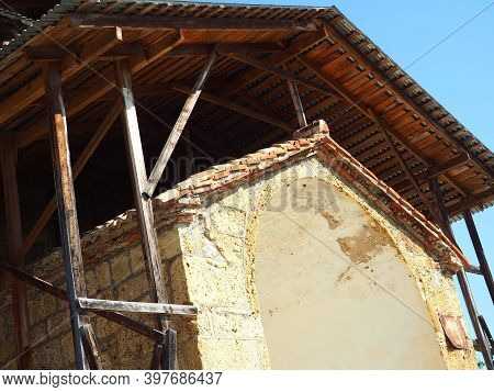 Old And Ancient Architecture Of Abkhazia. Beautiful And Ancient Architecture Against The Background 