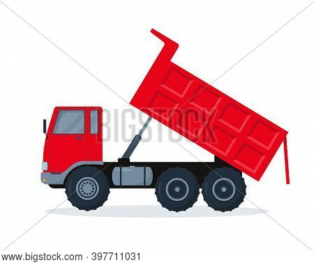 Red Dump Truck With Open Body. Vector Illustration On White Background.