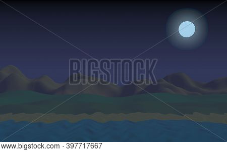 Starry Moonless Sky. Ocean Shore Line With Waves On A Beach. Island Beach Paradise With Waves. Vacat