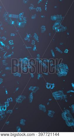 Digital Currency Symbol Bitcoin On A Dark Background. Fall Of Bitcoin. Crypto Currency Graph On Virt