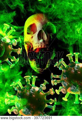 Screaming Skull With Dangerous Coronavirus Vapors And Cells Referencing The Dangers Of The Global Pa
