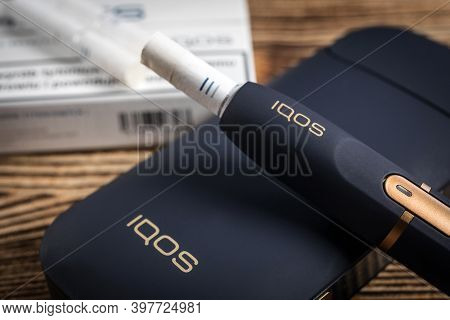 Katowice, Poland - February 27, 2020: Heating Tobacco System Iqos. Iqos Philip Morris Tobacco Produc