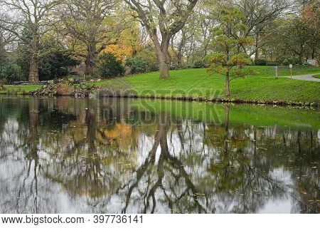 View Over The Canal To The Botanical Garden In Leiden, Netherlands