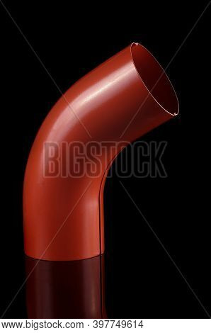 Bend Element For Rain Water Spout For Industrial Constructions Isolated On The Black Background