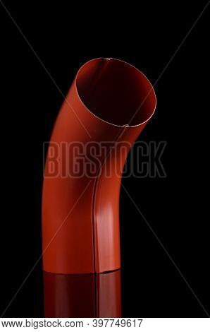 Bend Element For Rain Water Spout For Industrial Constructions Isolated On The Black Background