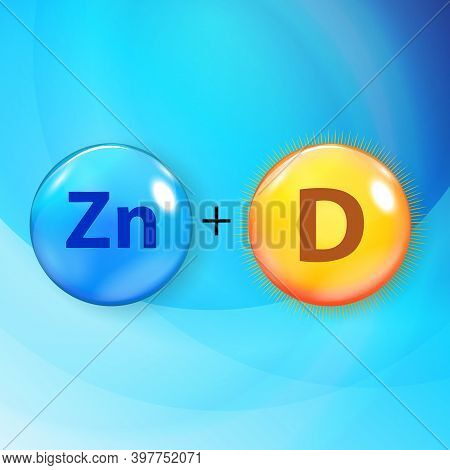 Mineral Zn Zink Blue Shiny Pill Capsule Icon Vitamin D.  Illustration
