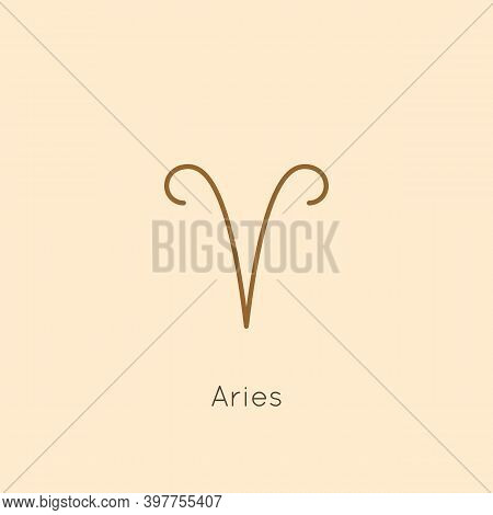 Aries Zodiac Sign Icon In A Minimal Linear Style. Vector Horoscope Symbol For Astrology, Calendar, T