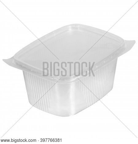 Reusable Plastic Transparent Box For Takeaway Food, Picnic, Salad For Shop Isolated On White