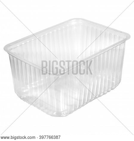 Reusable Plastic Transparent Box For Takeaway Food, Picnic, Salad For Shop Isolated On White