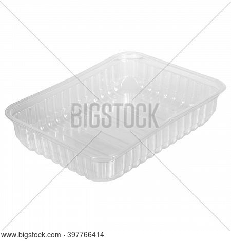 Reusable Plastic Transparent Box For Takeaway Food, Picnic, Salad For Shop Isolated On White