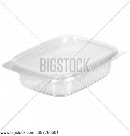 Reusable Plastic Transparent Box For Takeaway Food, Picnic, Salad For Shop Isolated On White